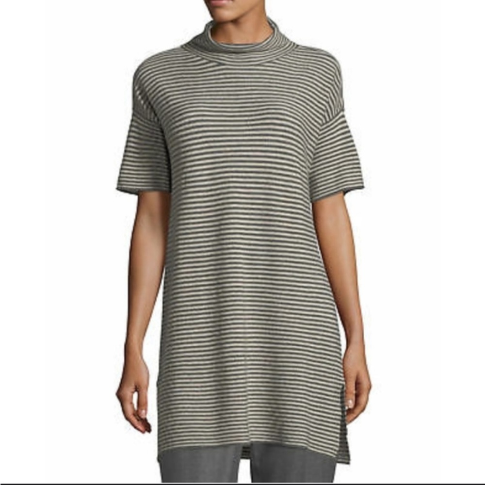 Eileen Fisher Merino Wool Striped Turtleneck Sweater Dress Size Small